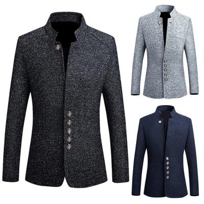 Men Solid Color Long Sleeve Stand Collar Single-breasted Plus Size Slim Blazer
