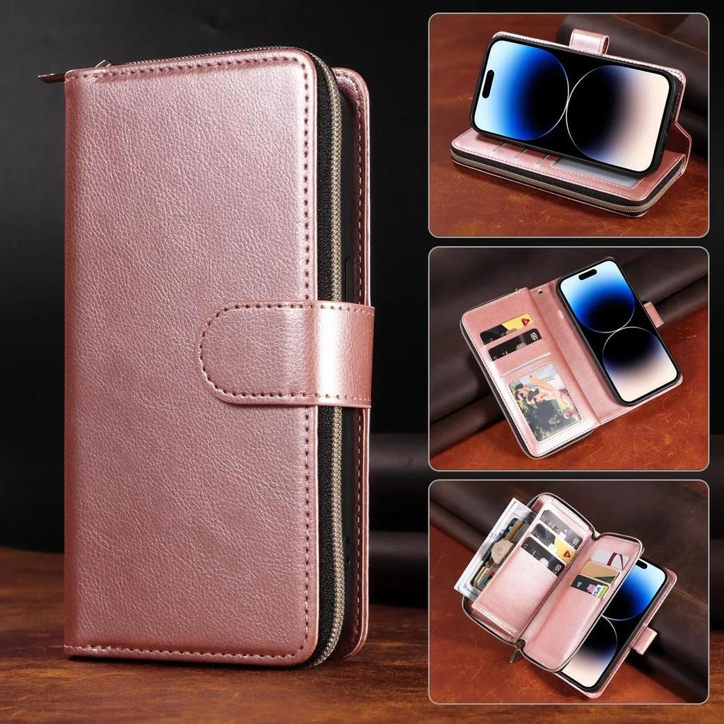 Peněženka 9 slotů na karty Flip Zipper Kožené pouzdro pro Samsung S23 S22 S21 Ultra Plus S21 S20 FE A14 A54 A13 A53 Pro iPhone 15 14 13 12 11 Pro Max XS Max 8P
