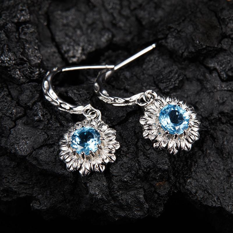 Multi-Color Treasure Earrings S925 Sterling Silver Natural Topaz Peridot Garnet Flower Stud Earrings Women