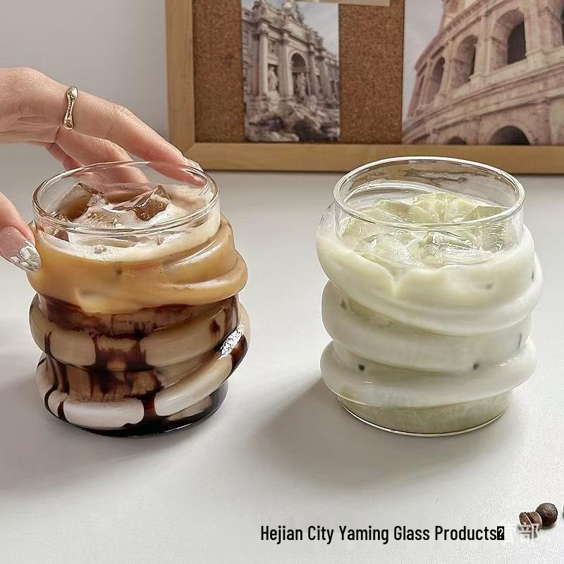 

Winding Vine Irregular Circle Glass Cup - High Temp Resistant for Iced Americano, Latte, Cold Drinks