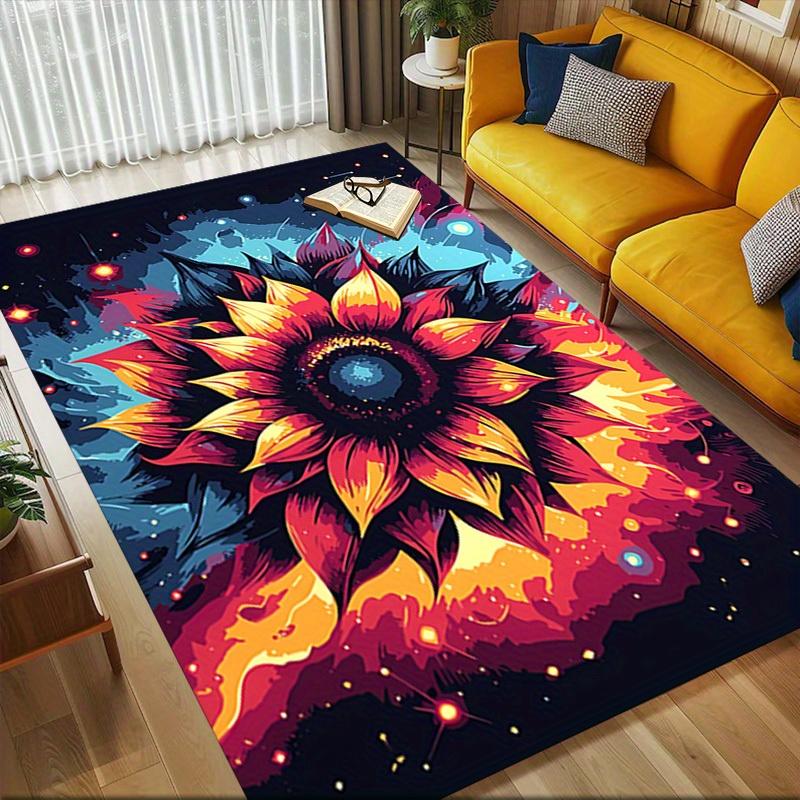 1pc Galactic Sunflower Themed Rug for Home Decor, Non-slip Office Carpet, Chair Mat, Outdoor Mat, Christmas and Halloween Gifts-0731001