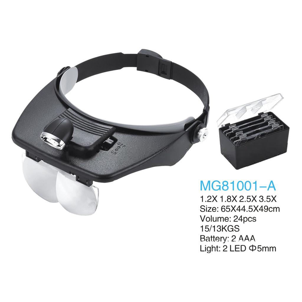 Magnifying Glass, Head Magnifier with Light 1.2X/1.8X/2.5X/3.5X 4 Detachable Lenses Illuminated Headband Magnifying