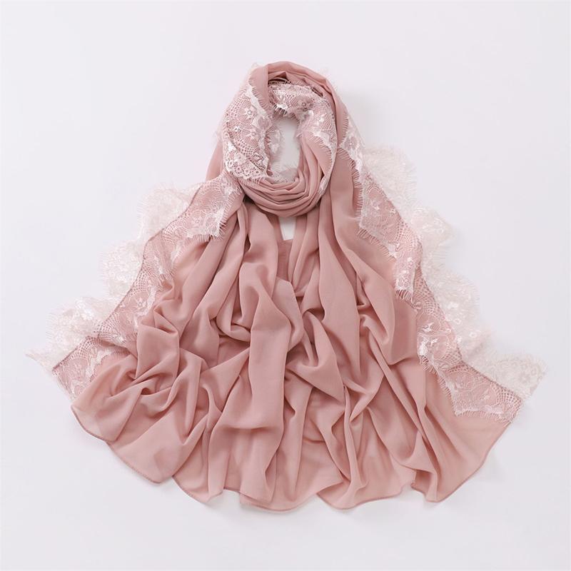 Women Big Size Plain Solid Rayon Cotton Hijab Scarf Lady Lace Trim Wrap Shawls  Islamic Turban Ramadan Muslim Headband 170X70Cm