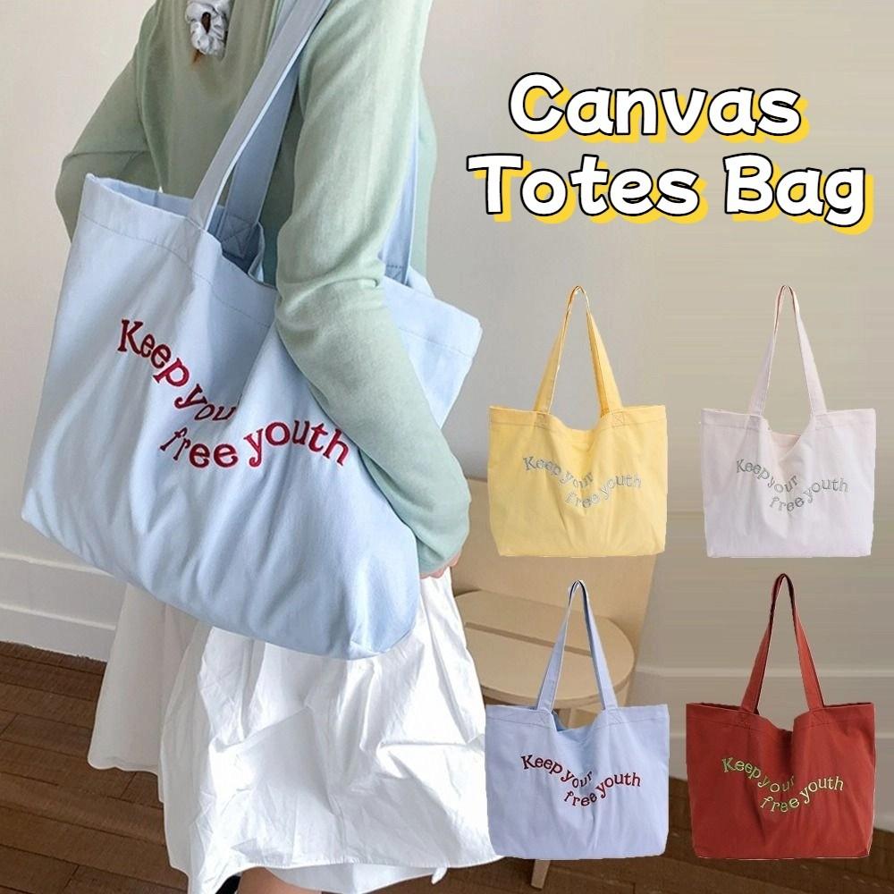 Casual Canvas Totes Bag Solid Color Women's Handbag Fashion Letters Shoulder Bag  Girls