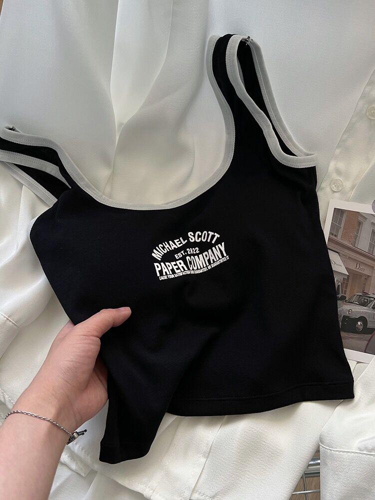 Dámské pikantní colorblock tílko: Letní vnitřní/vnější oblečení s detailním nápisem