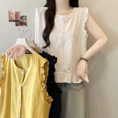 2026 Summer Women's Plus Size Lace Patchwork Sleeveless Vest Shirt - Versatile Slimming Top