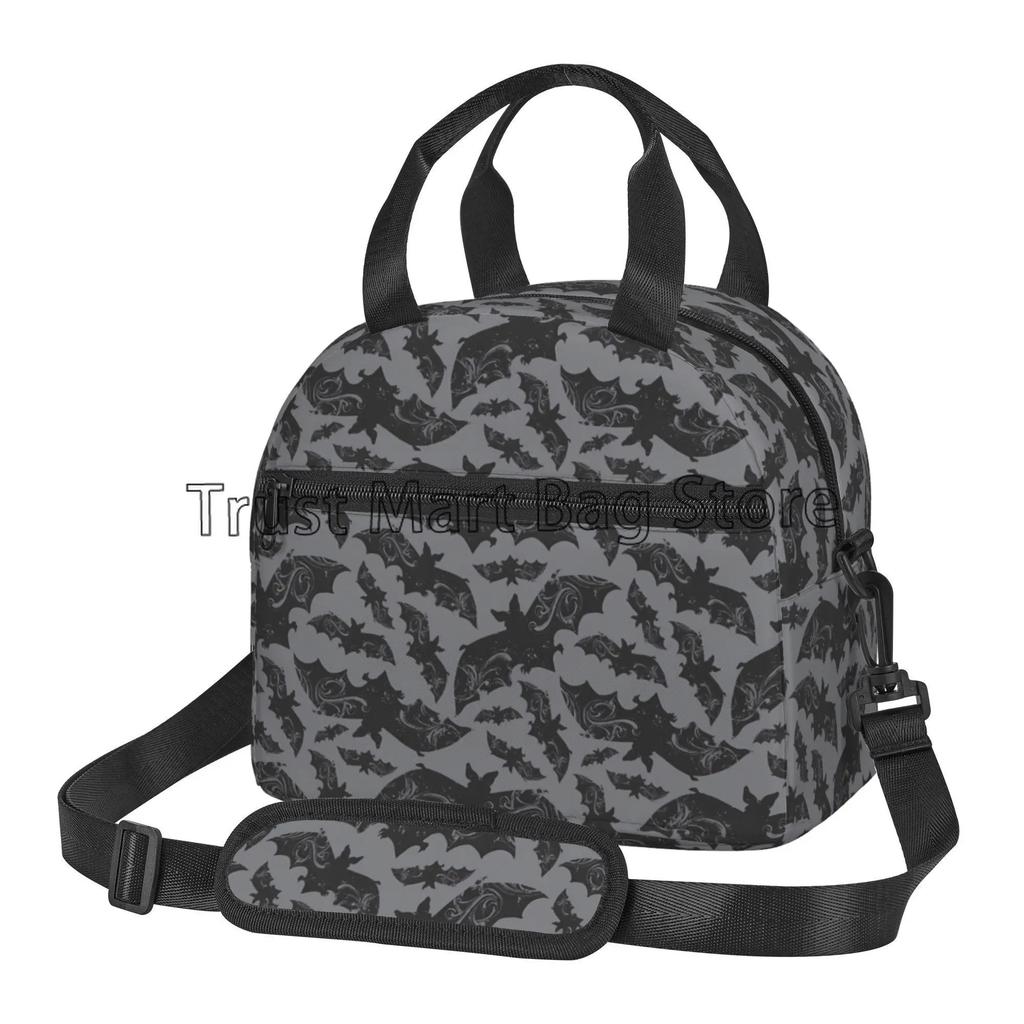 Halloween Bats Insulated Lunch Bag Reusable Thermal Cooler Bento Tote Bags with Adjustable Shoulder Strap for Work Travel Picnic