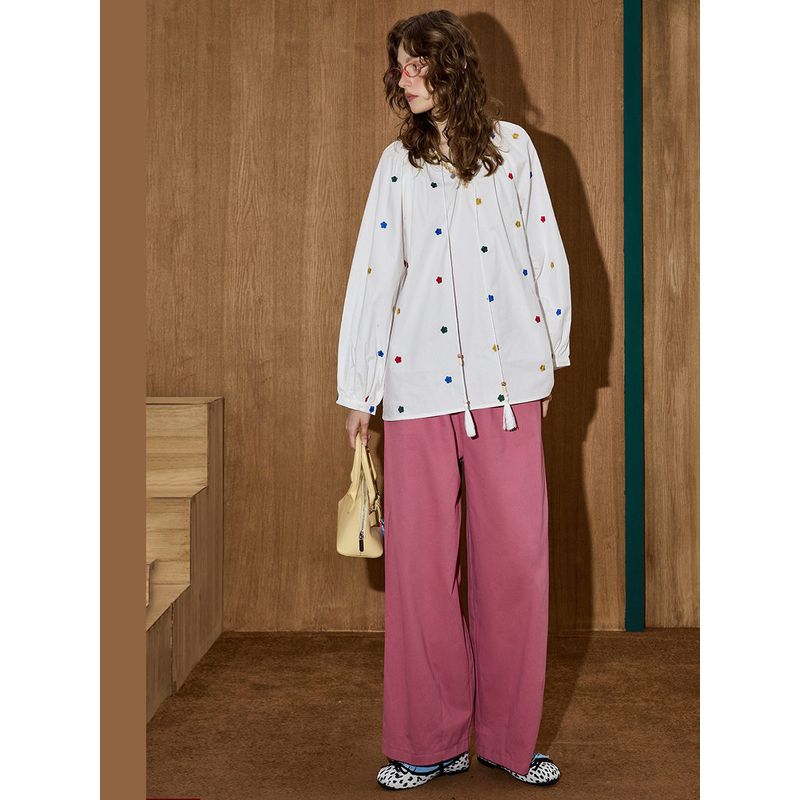 Coolhut Pure Cotton Rose Pink Age-Reducing Slimming Versatile Loose 2026 Spring Women's New Wide-Leg Casual Pants