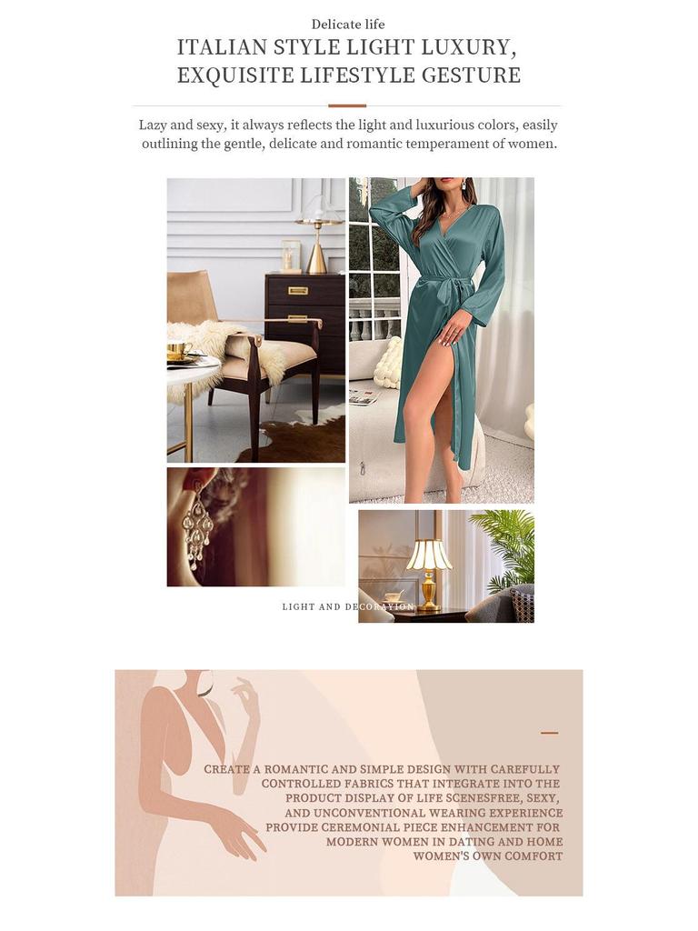 Danny Lin Faux Silk Long Sleeve Nightgown & Tie Bathrobe for Women - Fashionable, Sexy, Casual Homewear