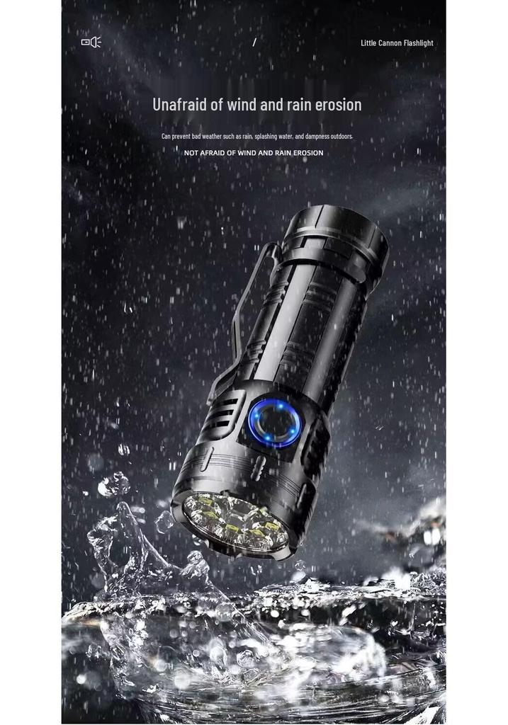 Rechargeable Ultra-Bright Eight-Eyed Monster Flashlight with Red Warning Light for Outdoor and Household Use