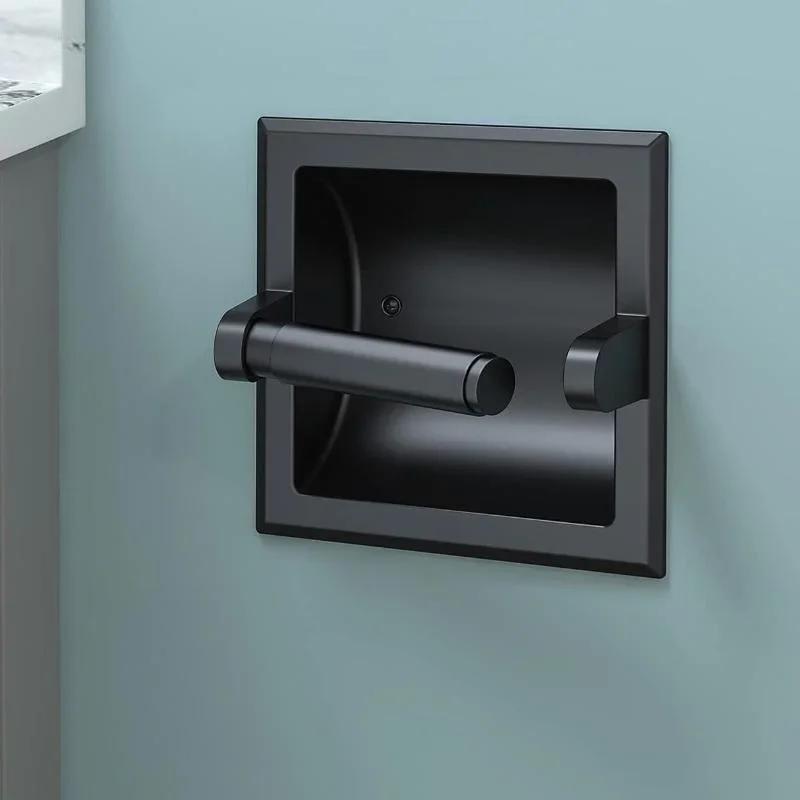 Fekete fém fali süllyesztett WC-papírtartó, fürdőszobai olajfelület, bronz színű, pántos WC-papírtartó