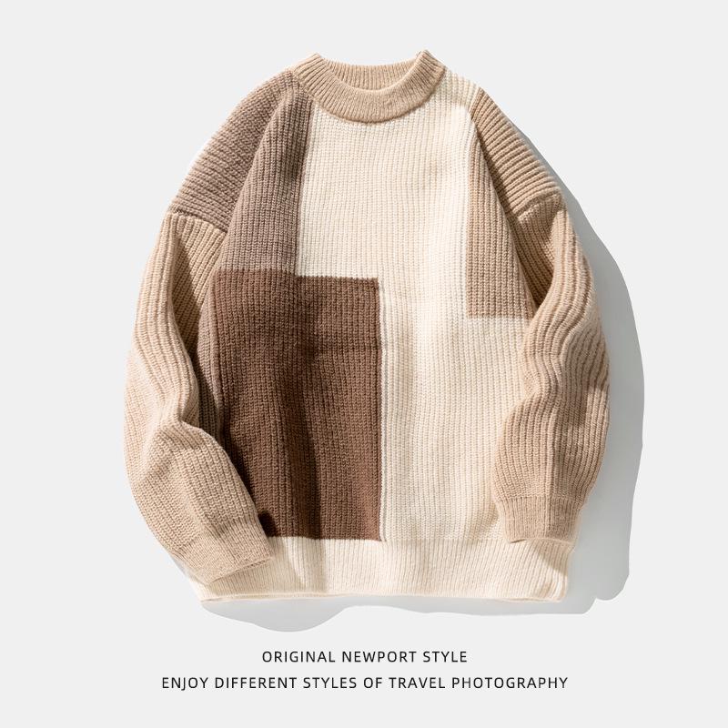 Unisex Color Block Striped Sweater, Autumn/Winter, Japanese Style, Loose Fit, Thick Knit