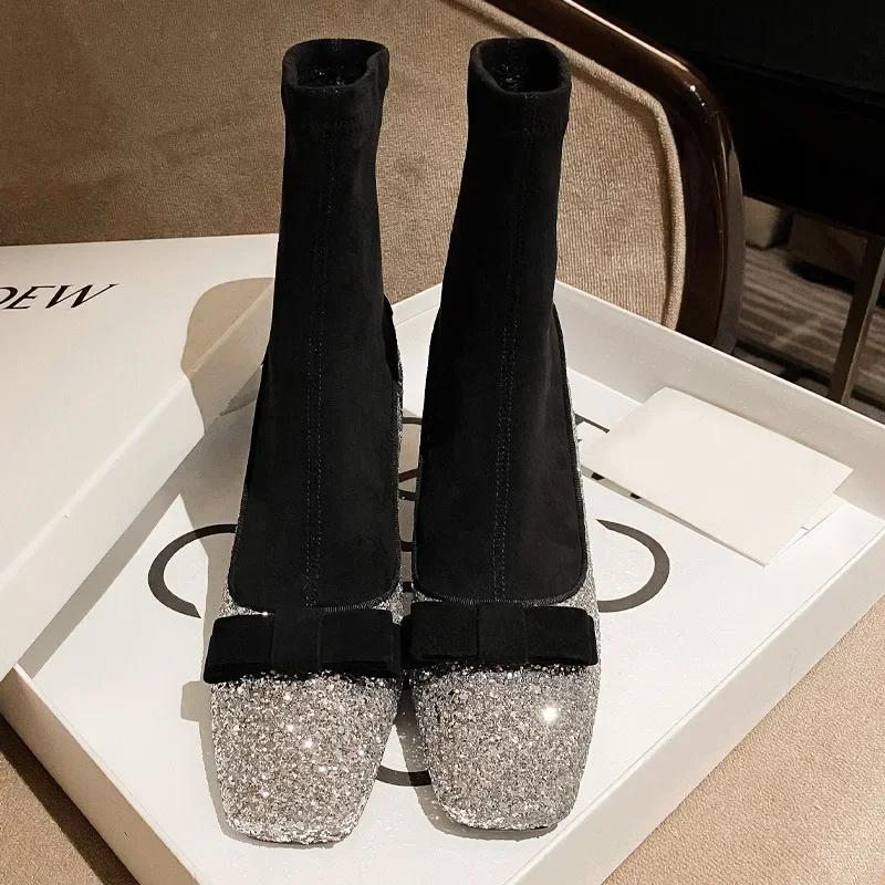 Modne Hot Selling Modne Damskie Skarpety Mary Jane Kozaki Projektant Kokarda Wsuwane Platforma Botki 2025 Nowe Jesienne Kozaki na Wysokim Obcasie