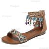 Women's Sandals 2025 Summer Back Zipper Beaded Tassel Women Shoes Ethnic Style Roman Sandals Bohemian Sandalias De Mujer