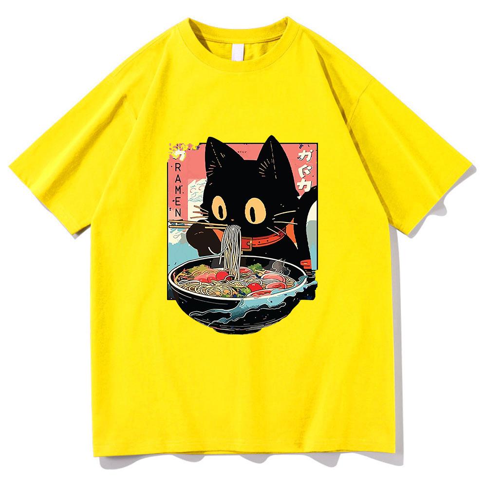 Kawaii Cat Eating RaUnisex Noodles Anime Tshirt UnisexWomen Clothing Harajuku Clothes Unisex Tops Cotton Tees Graphic T Shirts Tops