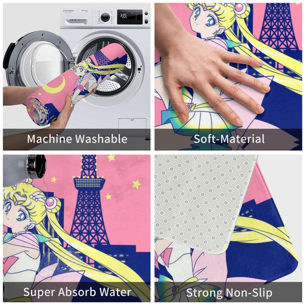 Anime Sailors Moons Doormat Mat Anti-Slip Tokyo City Lights Kitchen Bath Toilet Rug Carpet 40*60cm