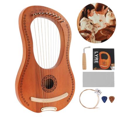 Harpe Lyre à 10 cordes, bois d'acajou massif, renne sculpté avec marteau de réglage, Instrument à cordes