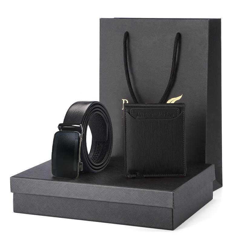 lack pig intestine belt belt wallet gift set gift box men's genuine leather short cowhide wallet men's belt