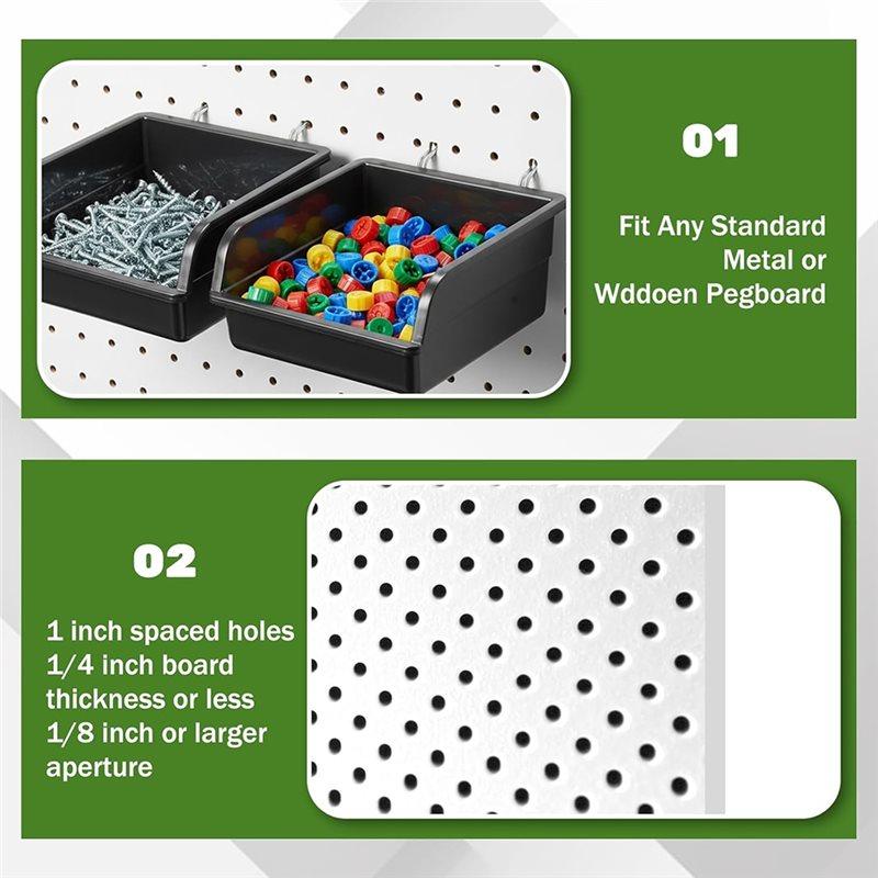 A74E-10 Black Pegboard Bins Plastic Storage Tools Organizer With Metal Hooks For Garage Workshop Craft Room Hardware Tools