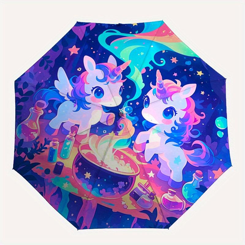 1pc Magic Potion Two Unicorns Automatic Opening and Closing UmbrellaPortable 3 Fold Small Umbrella for Men and Women.Z066