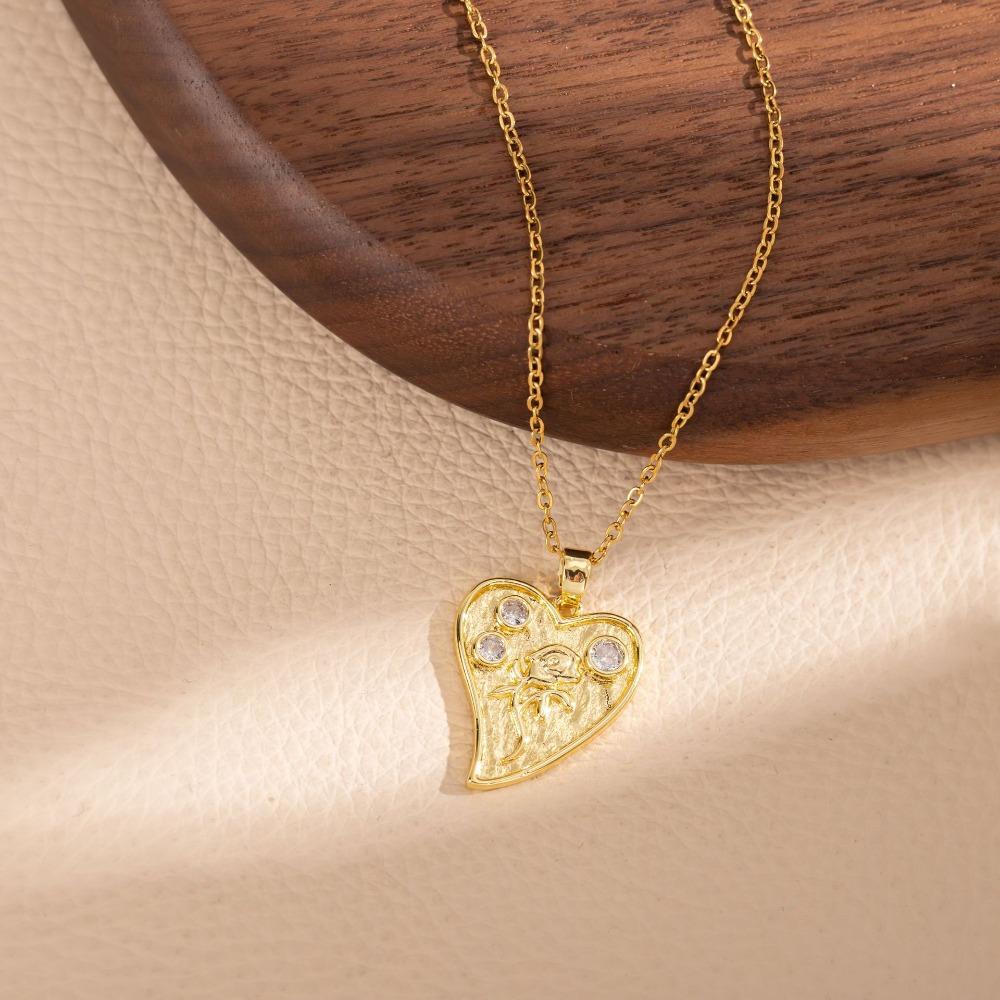 Sparkling Heart Zirconia Necklace, Golden Plated Chain, Bridal Jewelry for Wedding & Party