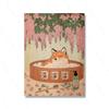 Tuxedo Cat Corgi Fox In a Bath Japanese Style Bathroom Print Vintage Poster Funny Aesthetic Japandi Wall Art Animal Lover Gift
