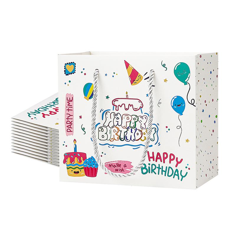 

WTEMPO DIY Foldable Paper Birthday Party Gift Boxes Universal Storage Handbags Happy Birthday Packaging Bags Shopping Travel Portable Bags 10pcs