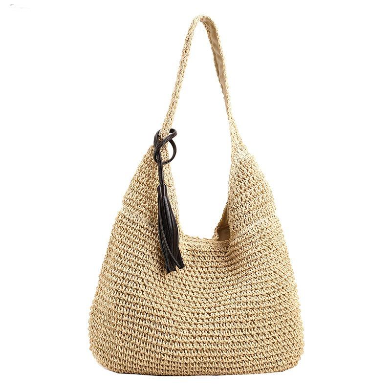 Pendler Große Kapazität Strohtasche Vintage Gewebte Tasche Strandurlaub Strand Schultertasche