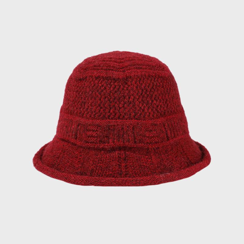 

Вязаная шапка-рыбачка с широкими полями и загнутыми краями Женская осенне-зимняя вязаная шапка Теплая шапка-ведро красный