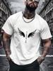 Unisex Summer Cotton Tee Vintage Black Wing Rune Print Short Sleeve Crew Neck Casual Streetwear Loose Fashion Daily Unisexs Tops
