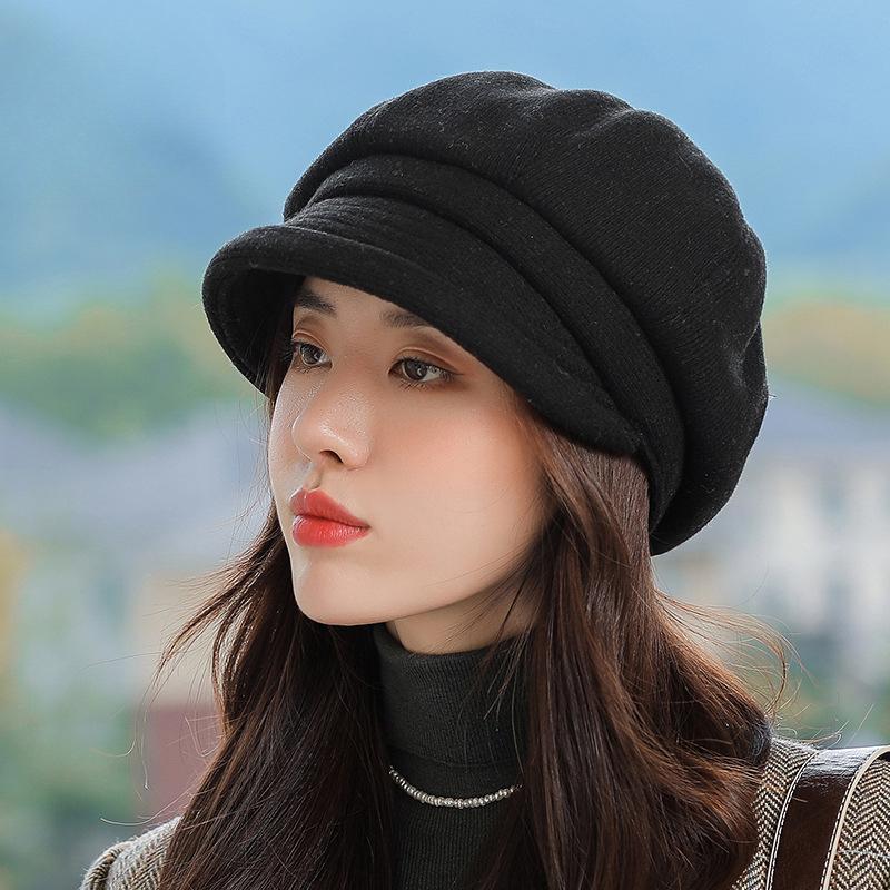 

Восьмиугольная шляпа Детская осенне-зимняя утолщенная теплая берет с защитой ушей Модная универсальная литературная шляпка-шоу One size (head circumference 55-58cm) чёрный
