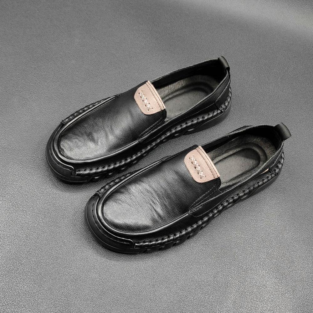 

Мужские туфли Bean из натуральной кожи One Step Lazy Shoes Мужская модная универсальная повседневная обувь ручной работы 43 чёрный