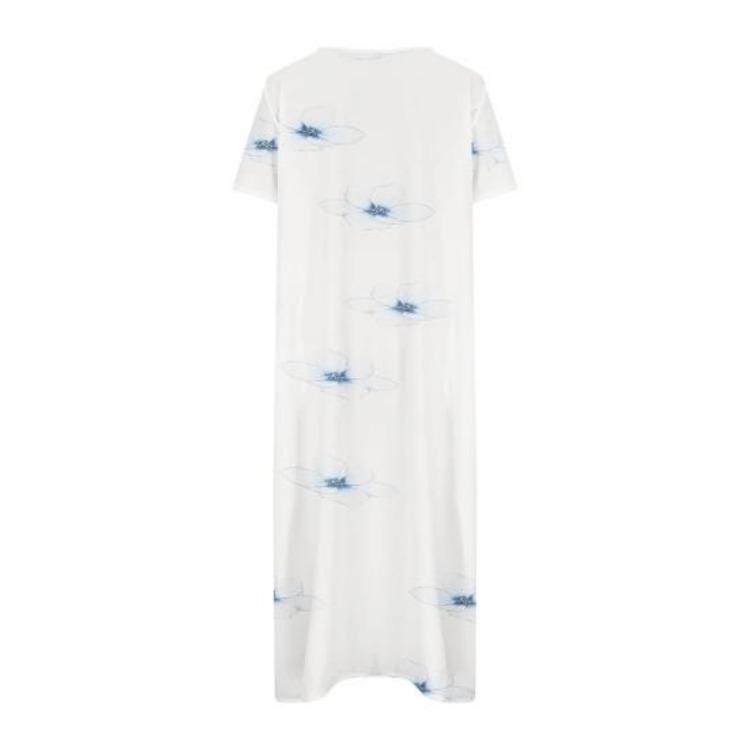 Long T Shirt Dress for Women Summer Casual Button Up V Neck Short Sleeve Printed Maxi Swing Beach Sundress