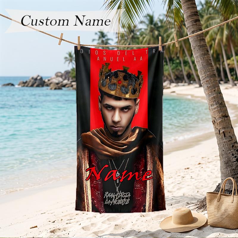 Anuel AA Custom Name Printed Beach Towel Personalized Soft Towel For Swimming Beach Travel