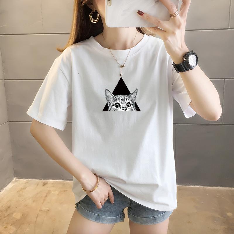 Summer pure cotton Casual loose student T Shirt Women's Y2k Tops Harajuku funny cartoon print Short Sleeve T-shirts Women