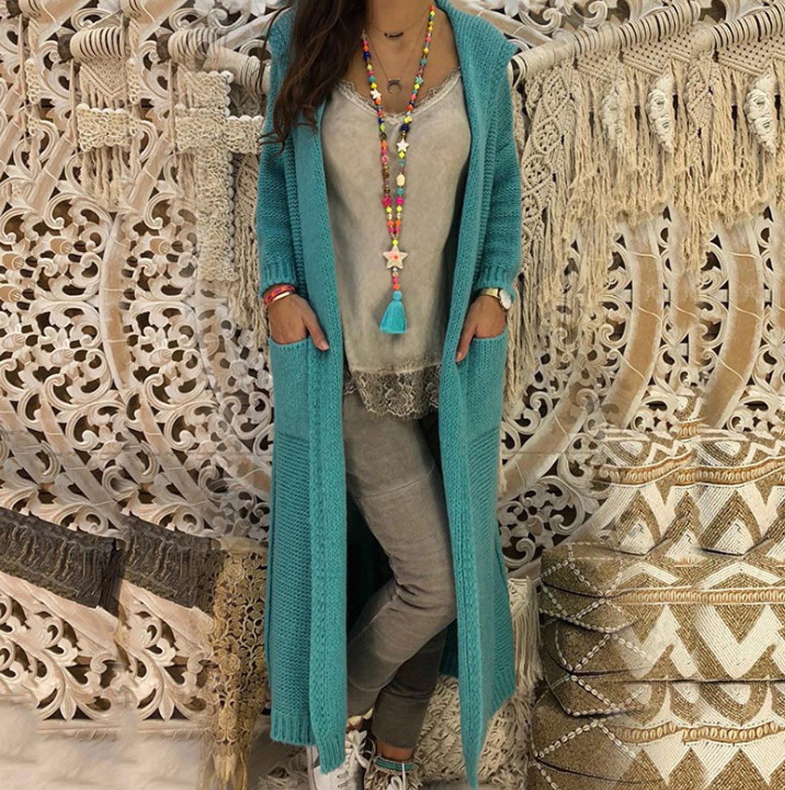 

Жіночий довгий светр-джемпер з капюшоном, трикотажний светр великого розміру S зелений