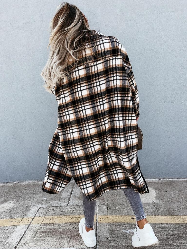 2022 Autumn/Winter Women's European & American Plaid Long-Sleeved Loose Shirt Jacket