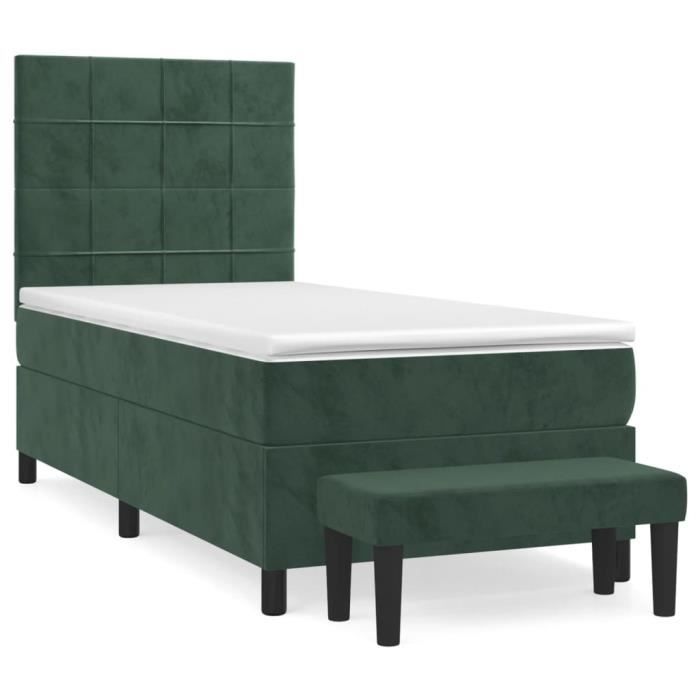 3137818 vidaXL Lit à sommier tapissier avec matelas Vert foncé 90x190 cm