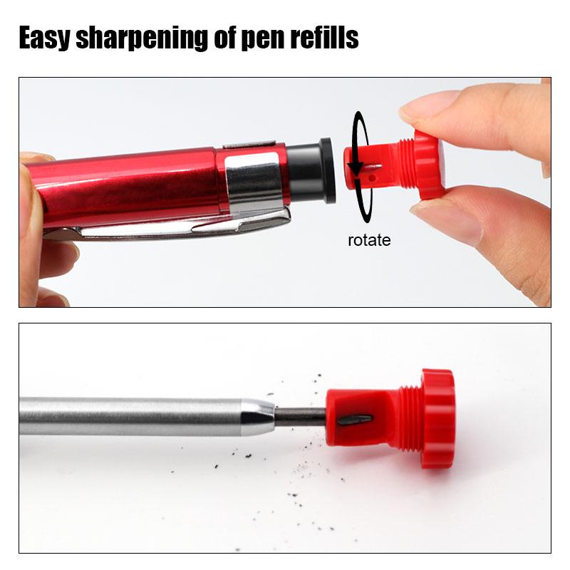 1-6Pcs Metal Solid Carpenter Mechanical Pencil Set with Sharpener Lead Core Deep Hole Construction Marking Scriber Tool Supply