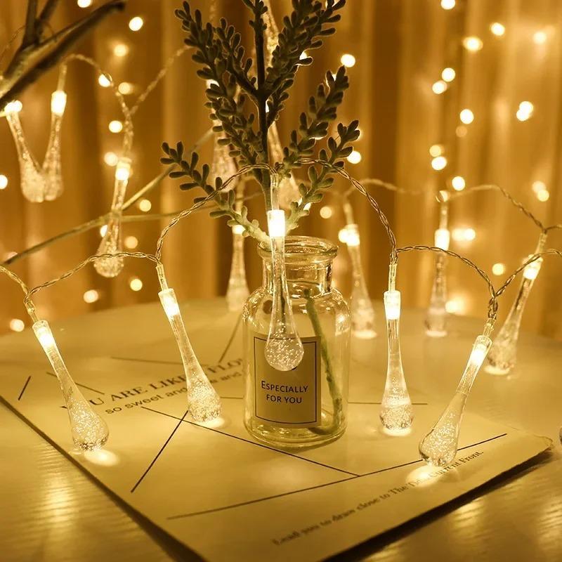 LED Water Droplets String Lights Waterproof Outdoor Decoration Battery Power Garland Fairy Lights Christmas Wedding Party Garden