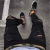 Jeans Men's New Black Ripped Stretch Zipper Men's Clothing Skinny Pants