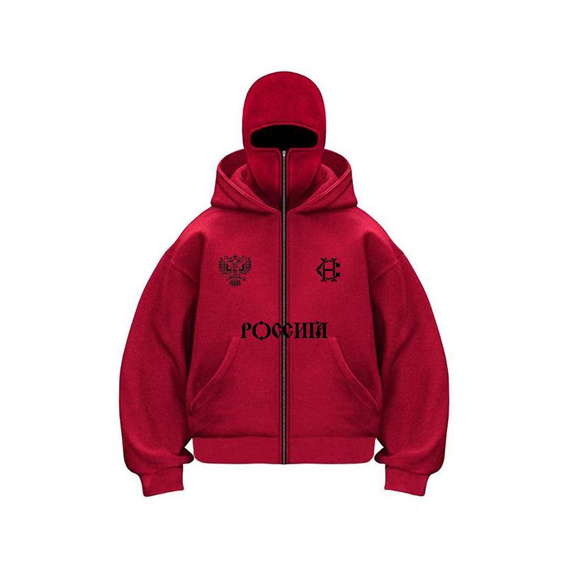 Balaclava Fashion Double Hat Design Hoodie Hop Street Zipper Men's and Women's Gothic Harajuku Sweatshirt