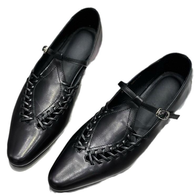 Cowhide version European station spring and summer new pointed woven flat-soled single shoes comfortable soft leather versatile small leather shoes