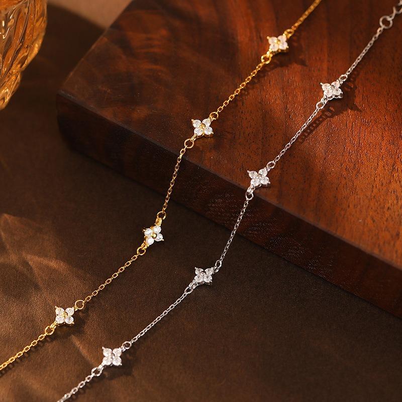 925 Silver Plated Floral Bracelet for Women Adjustable Dainty Link Chain Bracelet 18k Gold Plated Cute Party Wedding Jewelry