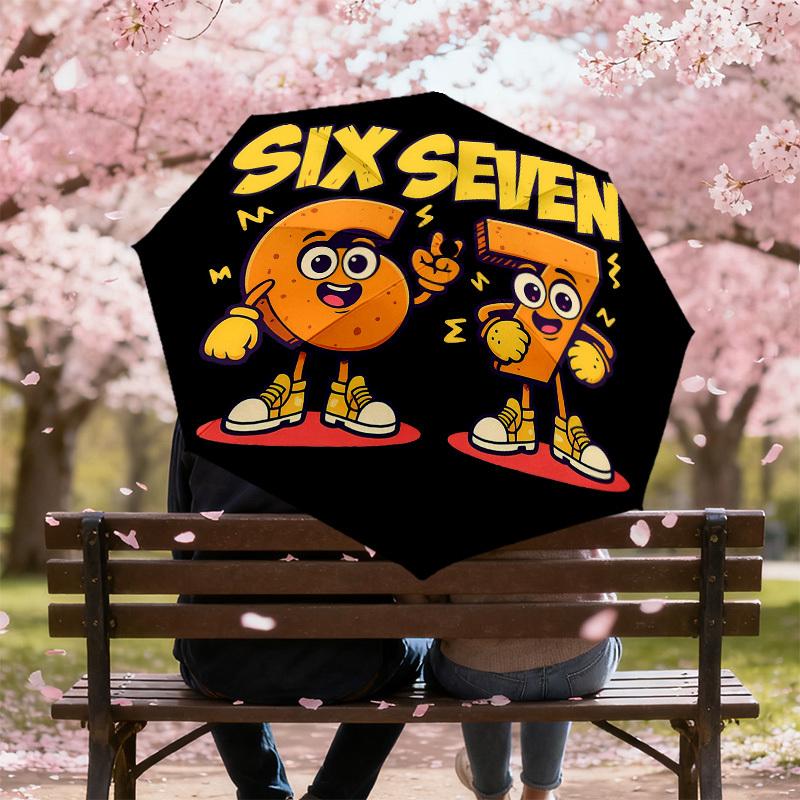 1PC Six Seven Automatic Open/Close Umbrella with Windproof, 8-Rib Sturdy Canopy, Durable Ribs, Fashionable Design, Outdoor Accessory, Fun Prin, Holida