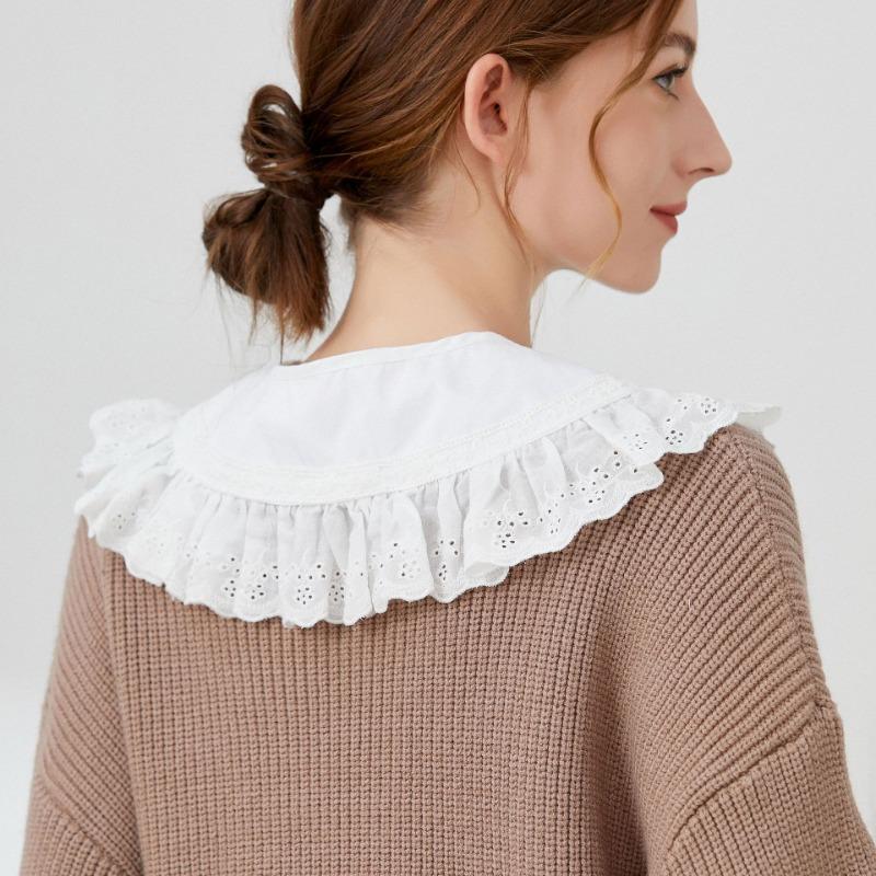 Cămașă Albă de Bumbac Guler Detașabil Șal Păpușă Dickey Dantelă Guler Fals Cravată Femei Fete Cămașă Pulover Rever Pelerină