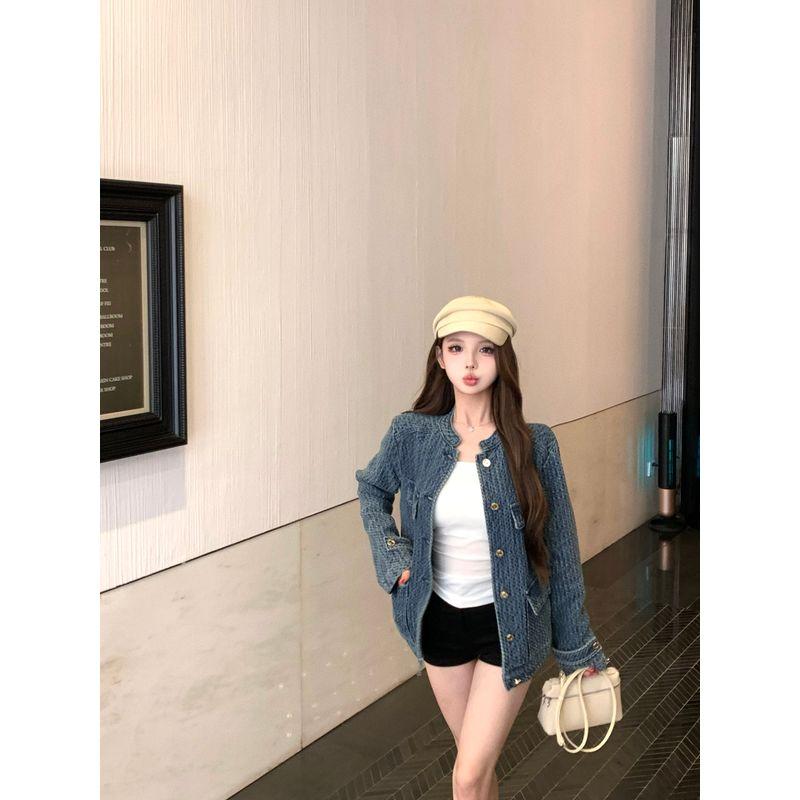 

Kumikumi Design Однобортная Джинсовая Верхняя одежда с длинным рукавом Женская одежда Осень На каждый день Свободный Стройнящий Темпераментный Топ Coat L