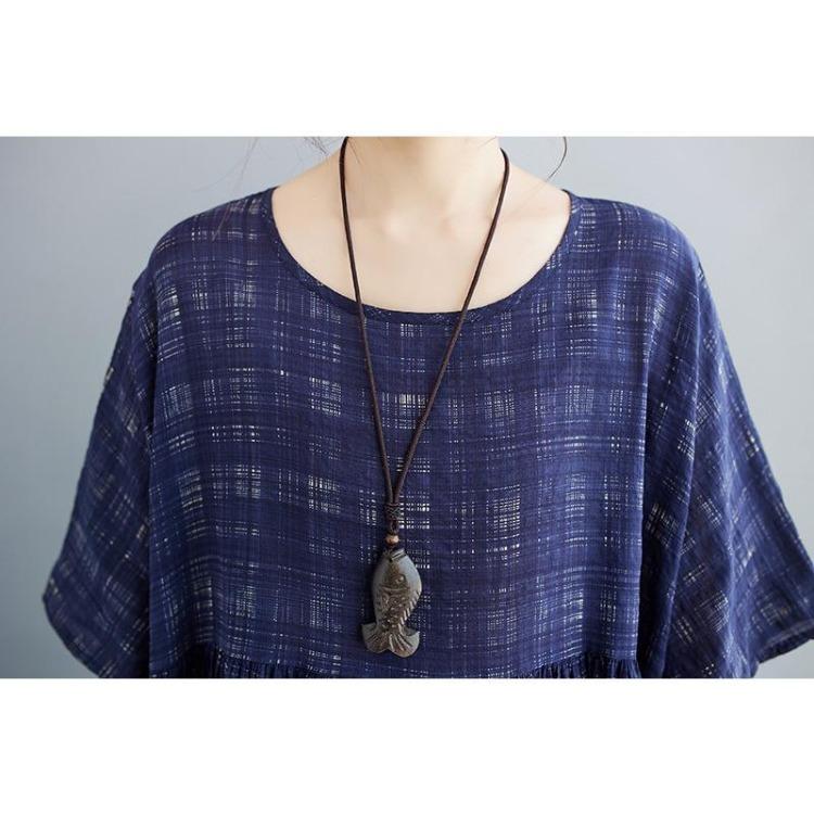 New  Vintage Plaid Summer Dress Women Plus Size Casual Oversize Loose Basic Dress