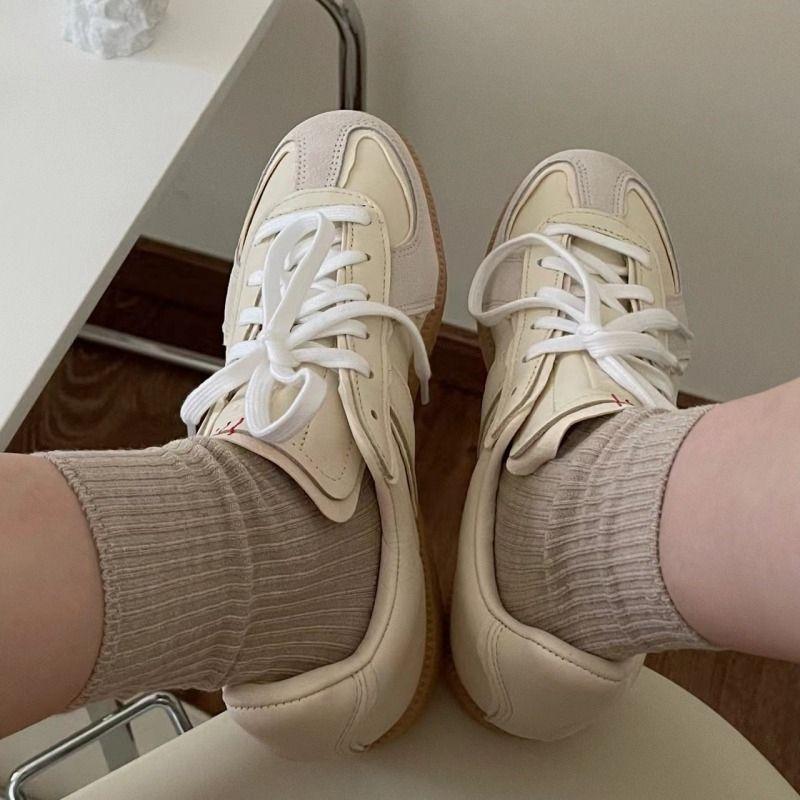 

Летние новые ретро стиль круглый носок сочетание цветов шнуровка немецкие тренировочные туфли женские универсальные повседневные сращенные повседневные туфли Форреста Гампа кеды 40