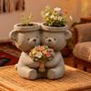 Silicone Bear Planter Mould With Floral Designs For Creative Resin Casting And Craft Projects